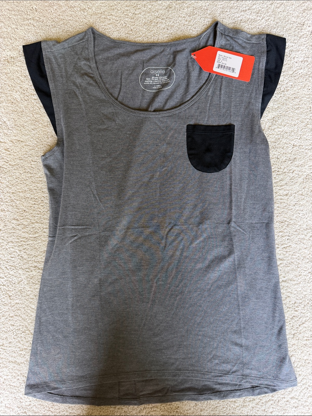 Oiselle Charcoal Muscle Tank With Red Hang Tag